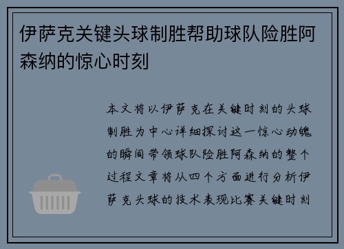 伊萨克关键头球制胜帮助球队险胜阿森纳的惊心时刻